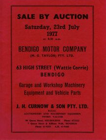 Document - IAN DYETT COLLECTION: AUCTION CATALOGUE - BENDIGO MOTOR COMPANY (M.G. TAYLOR)