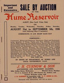 Document - IAN DYETT COLLECTION: AUCTION CATALOGUE - HUME RESERVOIR