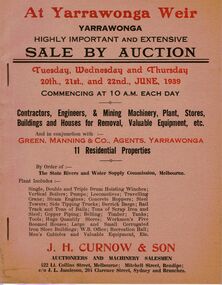 Document - IAN DYETT COLLECTION: AUCTION CATALOGUE - YARRAWONGA WEIR