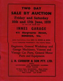 Document - IAN DYETT COLLECTION: AUCTION CATALOGUE - INNES GARAGE