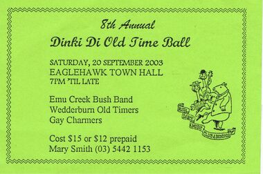 Document - PETER ELLIS COLLECTION: DINKI DI OLD TIME BALL 2003