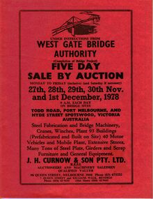 Document - IAN DYETT COLLECTION: AUCTION CATALOGUE - WEST GATE BRIDGE AUTHORITY