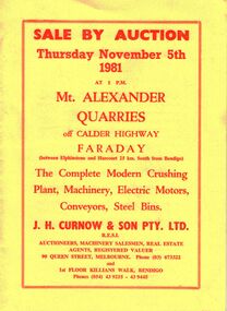 Document - IAN DYETT COLLECTION: AUCTION CATALOGUE - MT. ALEXANDER QUARRIES - FARADAY