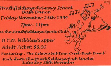 Document - PETER ELLIS COLLECTION: STRATHFIELDSAYE PRIMARY SCHOOL BUSH DANCE 1994, Friday 25th, 1994