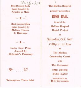 Document - PETER ELLIS COLLECTION: MALDON HOSTEL BUSH BALL