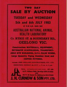Document - IAN DYETT COLLECTION: AUCTION CATALOGUE - AUSTRALIAN NATIONAL ANIMAL HEALTH LABORATORY