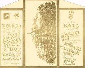 Document - PETER ELLIS COLLECTION: INVITATION TO BALL AT ROYAL EXHIBITION BUILDING, 29th April, 1988