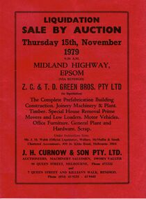 Document - IAN DYETT COLLECTION: AUCTION CATALOGUE - Z C & T D GREEN BROS PTY LTD