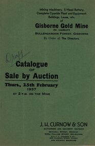 Document - IAN DYETT COLLECTION: AUCTION CATALOGUE - GISBORNE GOLD MINE