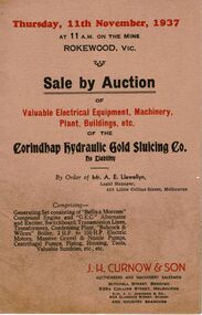 Document - IAN DYETT COLLECTION: AUCTION CATALOGUE - CORINDHAP HYDRAULIC GOLD SLUICING CO