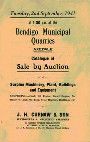Document - IAN DYETT COLLECTION: AUCTION CATALOGUE - BENDIGO MUNICIPAL QUARRIES - AXEDALE