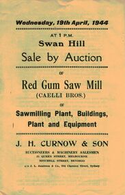 Document - IAN DYETT COLLECTION: AUCTION CATALOGUE - RED GUM SAW MILL (CAELLI BROS.)