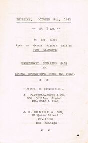 Document - IAN DYETT COLLECTION: AUCTION CATALOGUE - CARTAGE CONTRACTOR'S STOCK AND PLANT