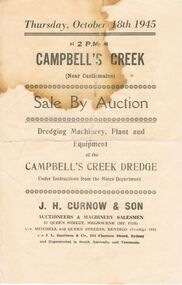 Document - IAN DYETT COLLECTION: AUCTION CATALOGUE - CAMPBELL'S CREEK DREDGE