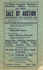 Document - IAN DYETT COLLECTION: AUCTION CATALOGUE - WARANGA RESERVOIR