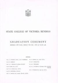 Document - LA TROBE UNIVERSITY BENDIGO COLLECTION: STATE COLLEGE OF VICTORIA BENDIGO GRADUATION CEREMONY 1978