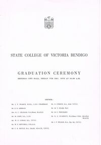 Document - LA TROBE UNIVERSITY BENDIGO COLLECTION: STATE COLLEGE OF VICTORIA BENDIGO GRADUATION CEREMONY 1978