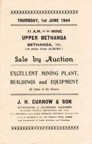 Document - IAN DYETT COLLECTION: AUCTION CATALOGUE - UPPER BETHANGA MINE