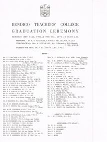 Document - LA TROBE UNIVERSITY BENDIGO COLLECTION: BENDIGO TEACHERS' COLLEGE GRADUATION CEREMONY