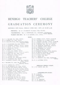 Document - LA TROBE UNIVERSITY BENDIGO COLLECTION: BENDIGO TEACHERS' COLLEGE GRADUATION CEREMONY 1971
