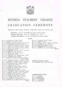 Document - LA TROBE UNIVERSITY BENDIGO COLLECTION: BENDIGO TEACHERS' COLLEGE GRADUATION CEREMONY 1970
