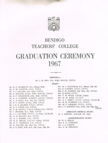 Document - LA TROBE UNIVERSITY BENDIGO COLLECTION: BENDIGO TEACHERS' COLLEGE GRADUATION CEREMONY 1967