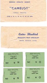 Memorabilia - 4 TICKETS CAPITAL THEATRE BENDIGO SATURDAY 19TH JUNE 1976