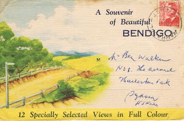 Postcard - A SOUVENIR OF BEAUTIFUL BENDIGO 12 SELECTED VIEWS IN FULL COLOUR