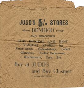 Document - KARL JACKSON COLLECTION: BROWN PAPER BAG JUDDS 5/- STORES BENDIGO
