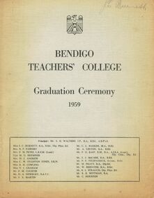 Document - LA TROBE UNIVERSITY BENDIGO COLLECTION: BENDIGO TEACHERS' COLLEGE GRADUATION CEREMONY 1959