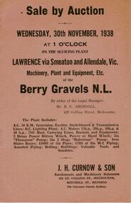 Document - IAN DYETT COLLECTION: AUCTION CATALOGUE - BERRY GRAVELS N. L