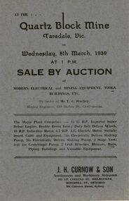 Document - IAN DYETT COLLECTION: AUCTION CATALOGUE - QUARTZ BLOCK MINE - TARADALE