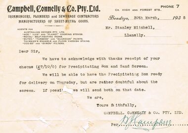 Document - MARY ANNE MITCHELL COLLECTION CAMPBELL, CONNELLY & CO RECEIPTS, 1924-1939