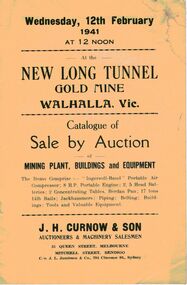 Document - IAN DYETT COLLECTION: AUCTION CATALOGUE - NEW LONG TUNNEL GOLD MINE - WALHALLA