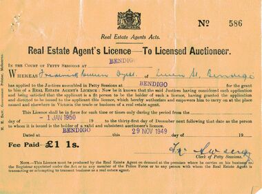 Document - IAN DYETT COLLECTION: BUSINESS AGENT'S LICENCE-TO LICENSED REAL ESTATE AGENT