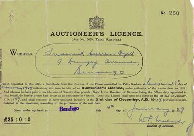 Document - IAN DYETT COLLECTION: AUCTIONEER'S LICENCE