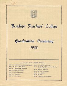Document - LA TROBE UNIVERSITY BENDIGO COLLECTION: BENDIGO TEACHERS' COLLEGE GRADUATION CEREMONY