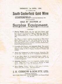 Document - IAN DYETT COLLECTION: AUCTION CATALOGUE - SOUTH COSTERFIELD GOLD MINE