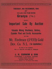Document - IAN DYETT COLLECTION: AUCTION CATALOGUE - MT FIREBRACE (1935) GOLD DEV. CO