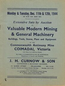 Document - IAN DYETT COLLECTION: AUCTION CATALOGUE - COMMONWEALTH ANTIMONY MINE