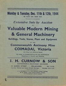 Document - IAN DYETT COLLECTION: AUCTION CATALOGUE - COMMONWEALTH ANTIMONY MINE