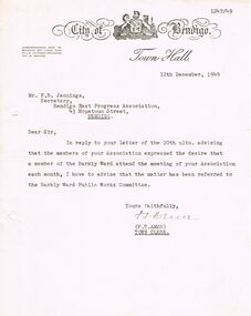 Document - BERT GRAHAM COLLECTION: BENDIGO EAST ASSOCIATION CORRESPONDENCE, 12/12/1949 - 1/12/1988
