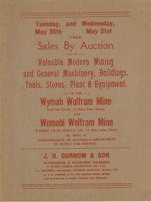 Document - IAN DYETT COLLECTION: AUCTION CATALOGUE - WYMAH WOLFRAM MINE & WOMOBI WOLFRAM MINE