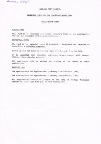Document - BERT GRAHAM COLLECTION: BENDIGO CITY COUNCIL APPLICATION FORM, 11 Feb 1991