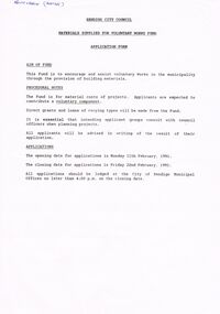 Document - BERT GRAHAM COLLECTION: BENDIGO CITY COUNCIL APPLICATION FORM, 11 Feb 1991