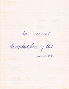Document - BERT GRAHAM COLLECTION: BENDIGO EAST SWIMMIMG CLUB CORRESPONDENCE, 1948 - 1958