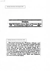 Newspaper - BENDIGO ADVERTISER ARTICLES ON CRICKET PHOTOCOPY 23RD AUGUST 1887 AND 3RD DECEMEBER 1890, 1887 & 1890