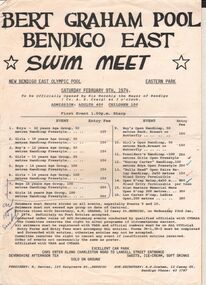 Document - BERT GRAHAM COLLECTION: BENDIGO EAST SWIM MEET, 9/2/1974- 2/2/1980