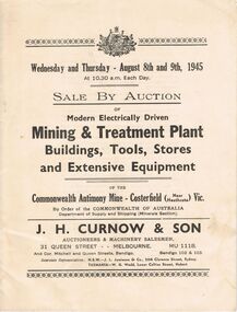 Document - IAN DYETT COLLECTION: AUCTION CATALOGUE - COMMONWEALTH ANTIMONY MINE - COSTERFIELD