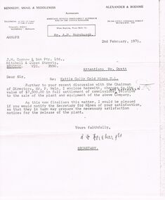Document - IAN DYETT COLLECTION: LETTER TO MR DYETT